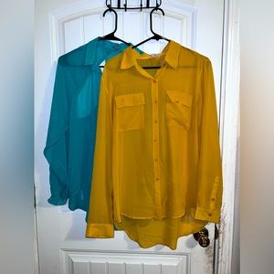Two long sleeve sheer button down blouses/work casual tops